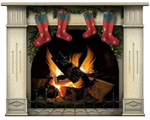 Wall stickers Fireplace With Burning Log Fire Holiday Wall Decal Decoration Firewoods Flames Photorealistic Art Poster (Medium 4 Christmas Stockings Sahara)