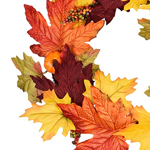 13 Inch Artificial Autumn Fall Wreath, Harvest Thanksgiving Door Wreath For Front Door With Pumpkins, Berry And Maple Leaf #TOP3