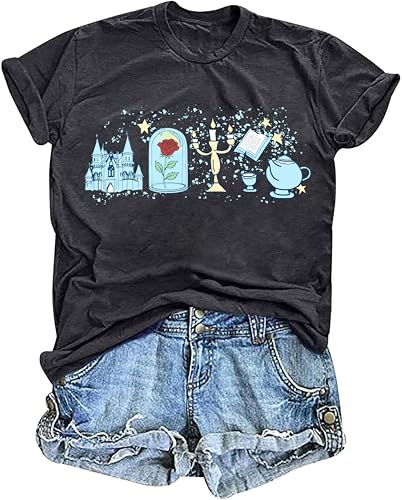 Image of Magic Kingdom Shirt for Women Magical Shirt Family Vacation Tee Casual Holiday Graphic Short Sleeve Tops