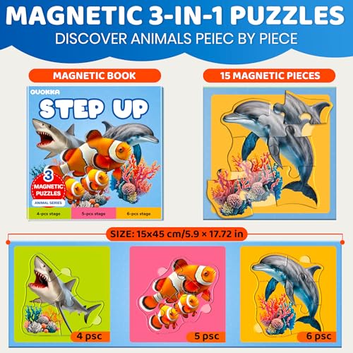 Image of QUOKKA Step Up Magnetic Puzzles for Toddlers 1-3, Ocean Puzzle Set in One Book, Travel Games for Kids 3-5, Screen Free Toy for Toddlers and Preschoolers