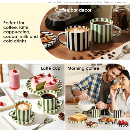 Set de 3 Piezas de Tazas de Café de Cerámica con Platos Rayados Negros miniatura 2