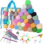 YELINTIAN 56Pcs Crochet Yarn Kit, Beginner Crochet Kits for Adults, 1500 Yards 30 Colors Acrylic Skeins, 26 Crochet Accessories, Crochet Supplies Set, Beginner Yarn Kit for Beginners and Adults