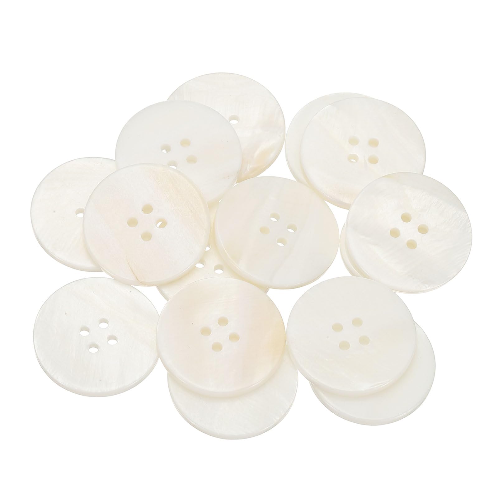 sourcing map 14Pcs Natural Shell Button, 4 Hole 25mm Round Mother of Pearl Buttons for Shirt Coats Suits Jacket Jeans Skirts DIY Sewing Crafts, White
