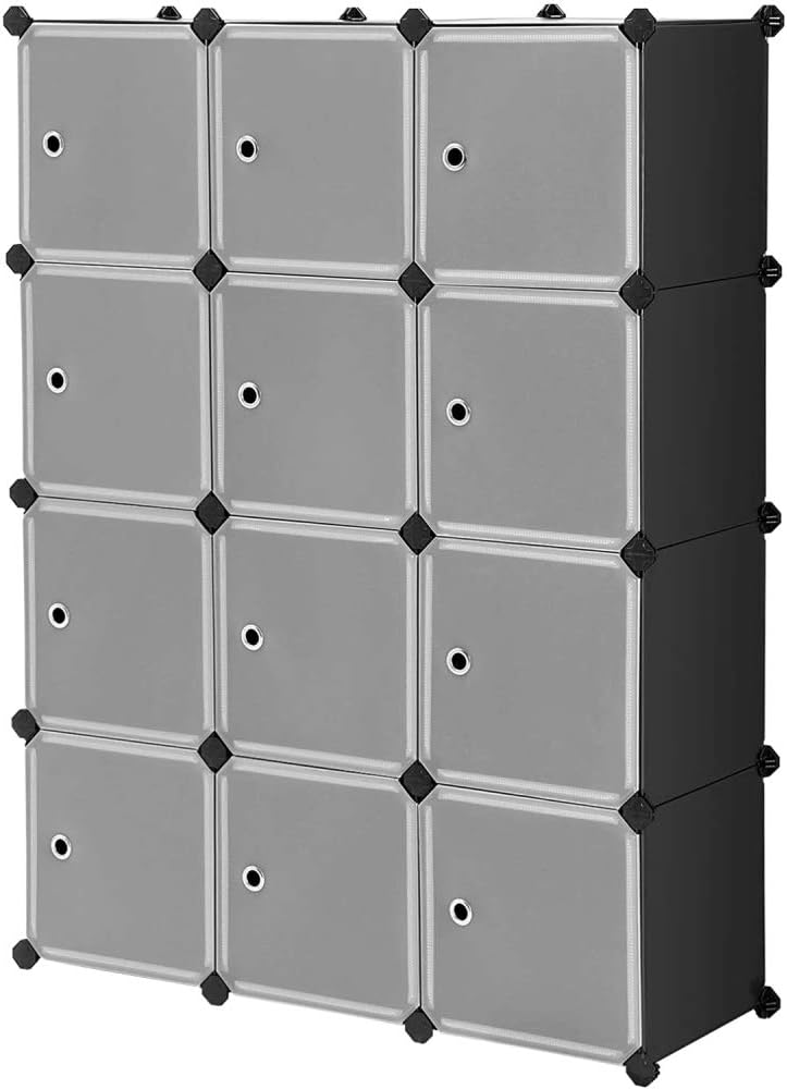 Cube Storage,Cube Closet Organizer Stackable Plastic Cube Storage Shelves Design Multifunctional Modular Closet Cabinet with Hanging Rod for Bedroom Living Room Office (White, 16-Cube)