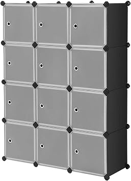 Cube Closet Organizer Stackable Plastic Storage Shelves with Hanging Rod for Bedroom Living Room Office 12-Cube
