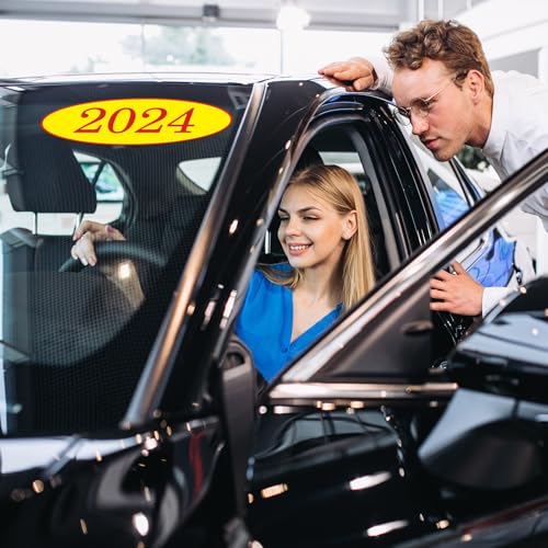 Image of Car Windshield Year Stickers (2010-2026) - 17 Pack(1 per Year), Red & Yellow Large Oval Vinyl - Waterproof, Easy to Remove, Residue-Free - Ideal for Used Car Dealers & Auto Dealerships