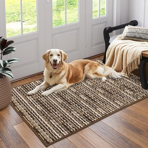 Tapis d'entrée intérieur 60x90 cm café avec support antidérapant lavable - 2