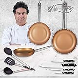 El set se compone de los siguientes cuchillos: 1 cuchillo de chef de 20 cm- 1 cuchillo fileteador de 13, 5 cm- 1 cuchillo multiusos de 12, 5 cm- y un cuchillo pelador de 7, 5 cm