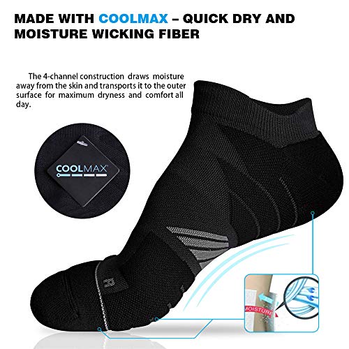 Running Socks For Men, No Show Athletic Socks With Coolmax Cushion Padded, Blister Resistant, Moisture Wicking, Ideal For Walking, Golf, Sport, Workout, Breathable, Black, 3 Pairs, X-Large #TOP2