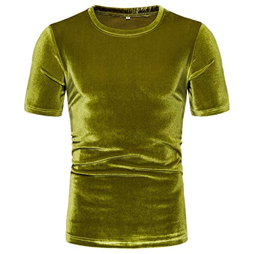 Image of Mens T-Shirts Velour Velvet Round Neck Short Sleeve Top Tees (Green,L)