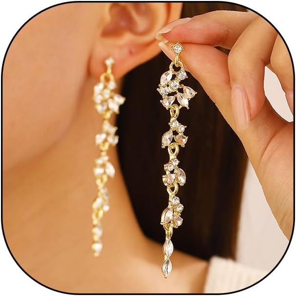 14K Gold Threader Earrings for Women Long Leaf Chandelier Dangle Drop Earrings Silver Plated CZ Tassel Earrings Jewelry Gifts for Her
