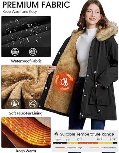 Shoplifemore Manteau D'hiver Long Pour Femme - Col Fourrure, Doublure Polaire - Parka Décontracté - 13
