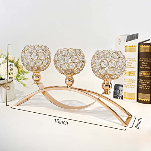 Crystal Candle Holders, Tealight Candlestick Candelabra Stand With 3 Arms,Candle Holder For Wedding Home Decor/Table Centerpiece Party Decoration (Gold) #TOP4