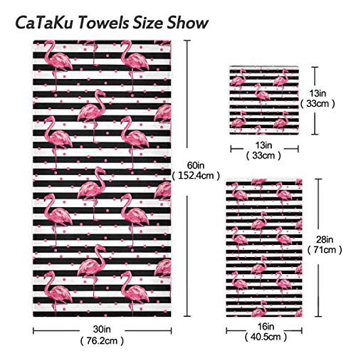 Cataku Towels Set 3-Piece 3D Tropical Flamingo Towel Bathroom Sets 1 Bath Towel 1 Washcloth 1Hand Towel Stripe Polka Dot Towel Set Of 3 Soft Multifuntion For Home Kitchen Hotel Gym Swim Spa.… #TOP3
