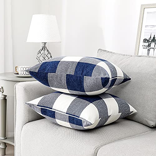 Wlansmo Navy Blue And Ivory White 18 X 18 Inches Set Of 2 Farmhouse Buffalo Check Plaid Throw Pillow Covers Cushion Case Polyester Linen For Summer Home Decor (No Inserts) #TOP4