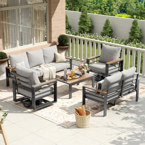 Image of Aoxun Aluminum Patio Furniture Set 7 Seats with Rocking Chair, Oversized Outdoor Sectional with Washable Thick Cushions, Coffee Table, Patio Conversation Sets for Porch, Balcony, Deck
