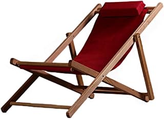 Silla de Playa Sillón Reclinable Silla de Madera Silla Plegable Ajustable Rojo Blanco (Color : Red)