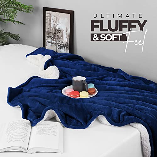 Utopia Bedding Sherpa Bed Blanket Queen Size Navy 480Gsm Plush Blanket Fleece Reversible Blanket For Bed And Couch (90X90 Inches) #TOP5