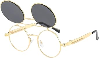 Dollger Flip Up Sunglasses Men Women Polarized Steampunk Flip Sunglasses with Double Lenses