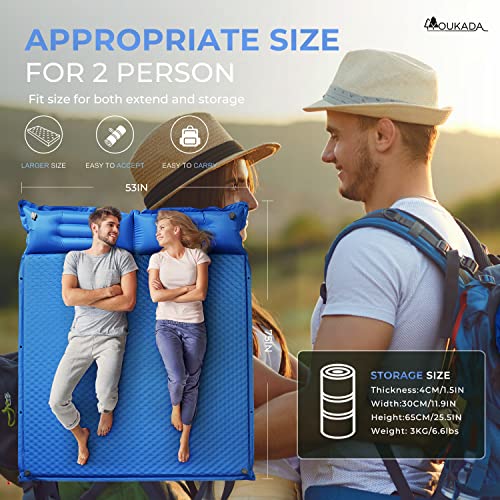 Youkada Sleeping-Pad Foam Self-Inflating Camping-Mat For Backpacking Sleeping Pad Double Sleeping Mat Camping Pad 2 Person Camping Mattress With Pillow For Hiking Camping Gear(Blue, Large) #TOP4