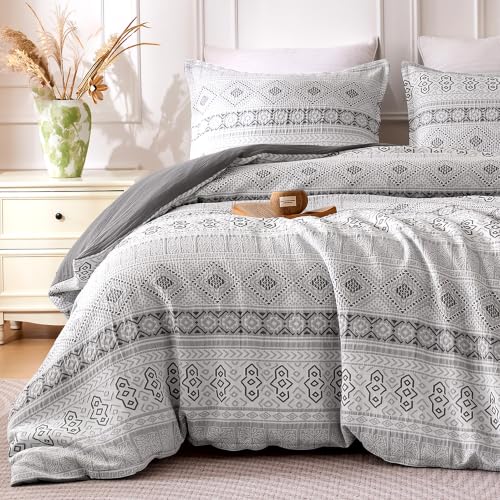 SLEEP ZONE Boho Duvet Cover Set Twin, 2 Pieces, Soft Jacquard, Gray - image 1