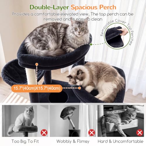 Image of Globlazer Sturdy Cat Tower for Indoor Cats 20lbs, 76in, S76E, Dark Grey | Heavy Duty Cat Tree for Adult Big Cats Maine Coon with Scratching Post, 2 Extra Large Top Perch, 2 Padded Cat Condos