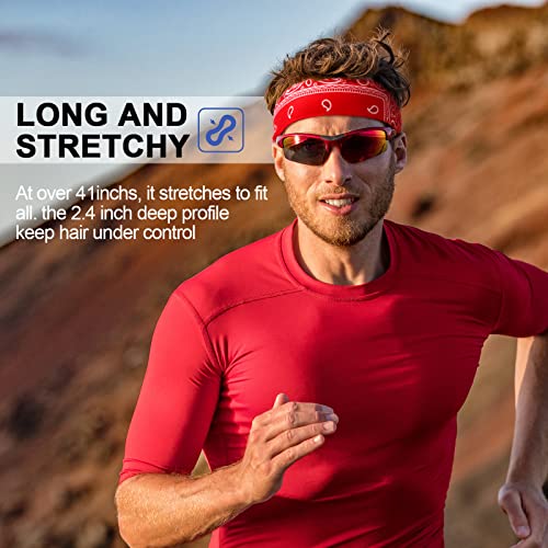 Jutom 4 Pieces Tie Headbands for Men Women Sports Bandana Hair Band Camo Headbands Elastic Sweat Wicking Karate Adjustable Non Slip Hairband for Yoga Workout Running(Classic Color,Retro Style)
