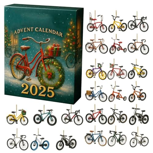 Calendrier Publicitaire 2025 Sur Le Thème Du Vélo - Compte À Rebours De Noël De 24 Jours Avec 24 Pendentifs De Vélos, Boîte Cadeau Au Design Moderne Et Vintage Avec Vélo Miniature - Cadeau Festif