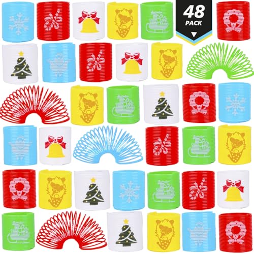 LOKIPA 48PCS Christmas Coil Springs for Kids, Mini Christmas Slinky Party Favors Christmas Spring Toys Christmas Treat Bags Gifts for Kids Christmas Stocking Stuffers, Party Favors