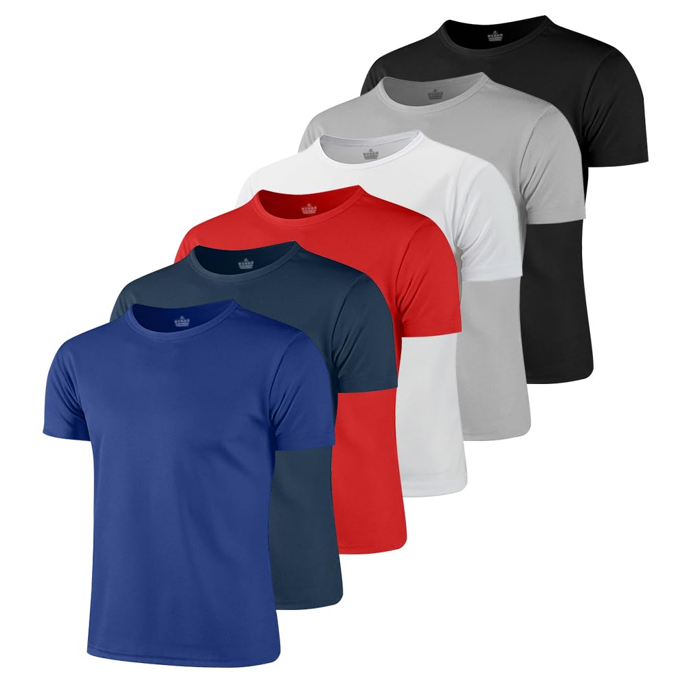 6 PCS Playeras Deportivas Hombre,Camisetas Deportivas de Manga Corta,Camiseta para Correr De Secado Rápido,Manga Corta Sports T Shirt,Camiseta Deportiva,Playeras Deportivas Cuello Redondo Dry Fit Gym