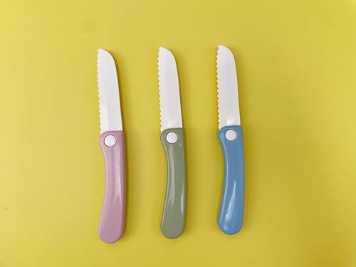 Miniatura 3 de jawbush Cuchillo de pelar plegable de plástico de 7 pulgadas, cuchillos de nailon con bordes dentados para niños o adultos, cuchillo de bolsillo