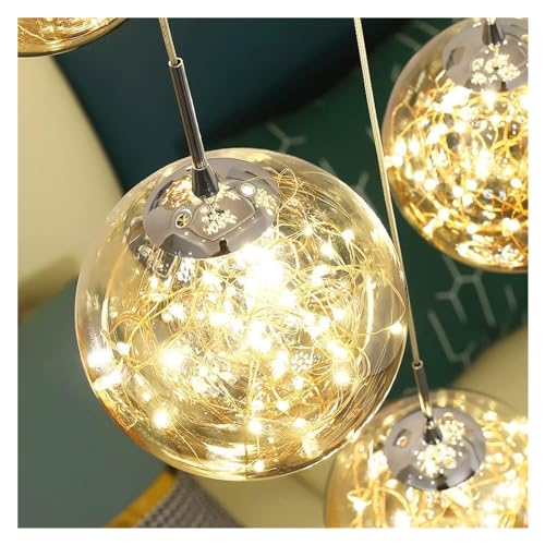 Plafonnier suspension lampe d'escalier lustre 15 boules de verre LED réglable