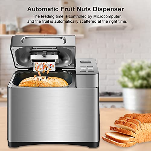 Estabeter Brotbackautomat (Brotbackmaschine, 650 Watt, 19 Bread Maker Backprogramme, 1000g Brotmaschine Automatische mit Brotablage+Messen+Messlöffel+Haken+Dispenser) – Bild 4