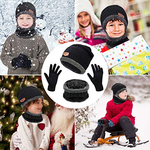 Image of MAYLISACC Kids Winter Knitted Hat and Fleece Neck Warmer Scarf Set for Boys Girls Age 5-10
