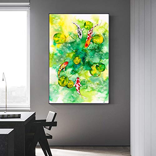 Carpa Koi cuadro zen para decoración de salas relajantes de loto