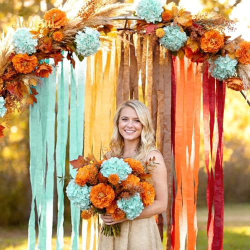 Image of AOBKIAT Fall Colorful Streamers Party Decorations,5 Rolls | Orange Brown Yellow Red Lake Blue Crepe Paper Streamers for Harvest,Thanksgiving,Birthday Wedding Baby Shower,Rustic Party