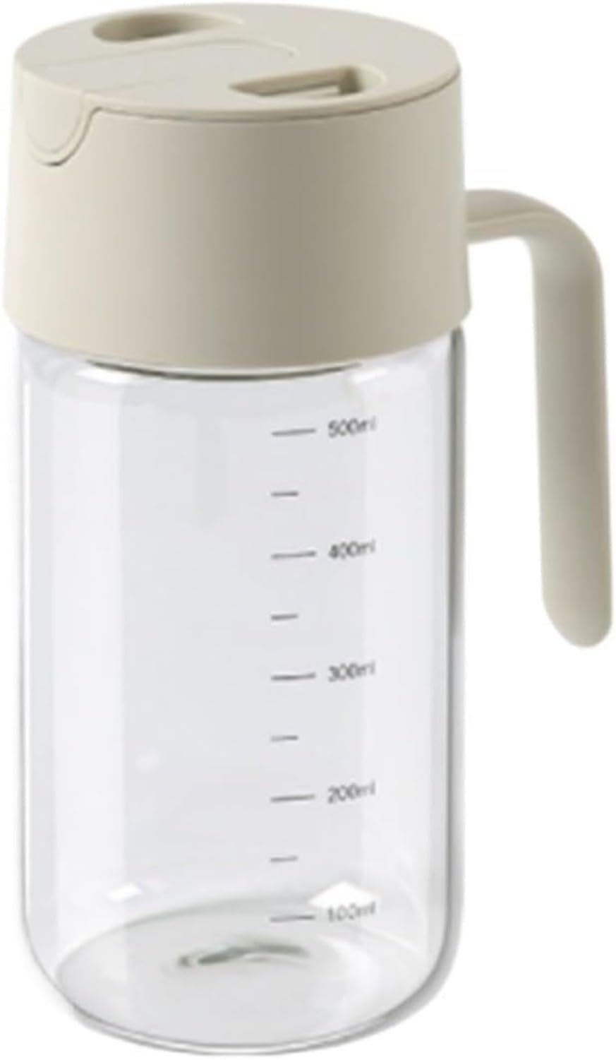 WOMGKDA Reusable Glass Oil Bottle Dispenser for Frying, Grilling, Air Fryer, Salad - Automatic Open and Close Cruet for Kitchen Cooking, Beige, 500ML
