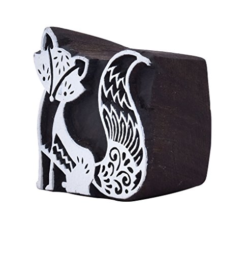 Wooden Hand Carved Fox Motif Textile Wood Print Stamp Printing Blocks by CraftyArt