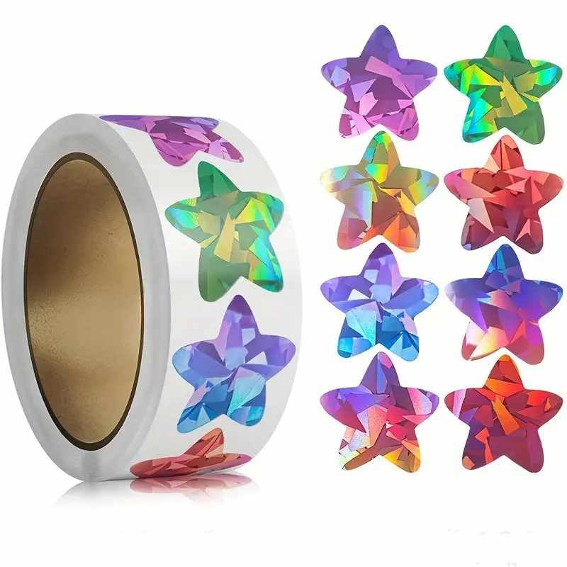 Pegatinas estrellas multicolor para niños, stickers decorativos infantiles, calcomanías alegres, adhesivos en rollo, 500 unidades de 2.5 cm con diseños variados y divertidos