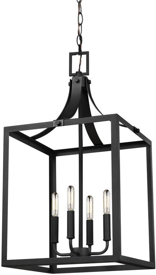 Generation Lighting 5340604-12 Seagull 5340604-12 Transitional Four Light Hall/Foyer Pendant from Labette Collection in Black Finish, 14.00 inches, Large