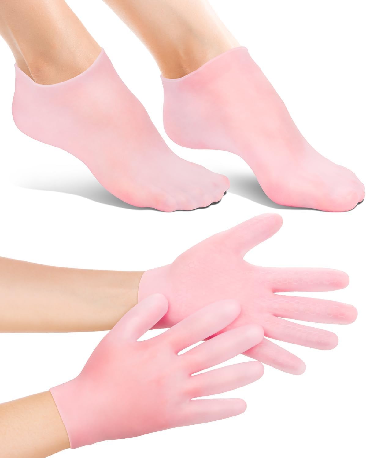 Silicone Moisturizing Glove Socks Set, Anti Slip Soft Spa Gel Socks Softening Feet Dry Cracked Skin, Women Spa Pedicure Socks for Foot Hand Softening, Foot Care After Pedicure-image-40