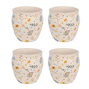 Femora Hand Painted Floral Studio Pottery Ceramic Kulhad, 180 Ml, Floral (Set of 4, Dishwasher Safe)