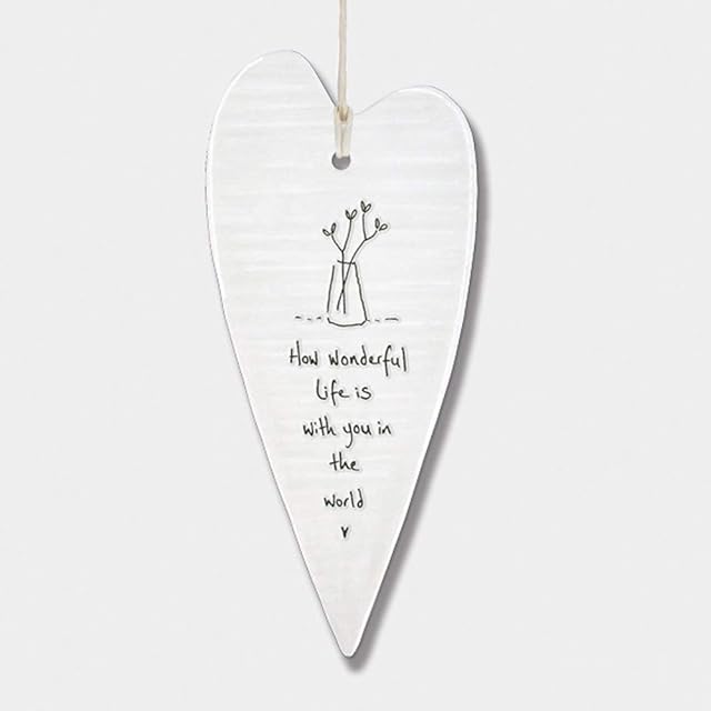 East of India How Wonderful Life is Wobbly Long Heart Porcelain Hanger