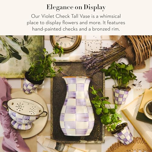 Image of MACKENZIE-CHILDS Enamel Tall Vase, Purple-and-White Violet Check