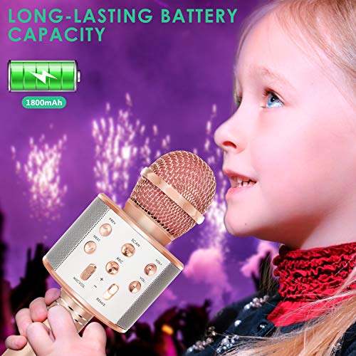 KIDWILL Microfone de karaokê Bluetooth sem fio para crianças, 5 em 1 portátil, alto-falante de karao