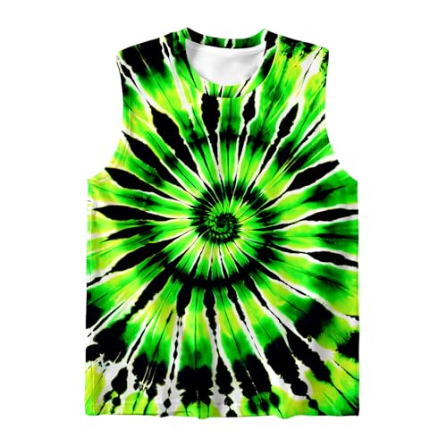 Image of DMPROD Kids Tie Dye Shirt Size 5-14 Years Sleeveless T Shirts Children Tank Tops Hippies Senior Tees for Boys Girls