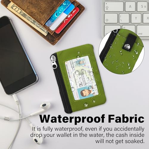 Image of Minimalist RFID Wallet with Lanyard, Multi-functional ID Case with 2 Zipper Pockets and Key Chain for Men and Women, Tactical Badge Pouch Cards Holder, Coin Purse for Travel Sports - Grass Green