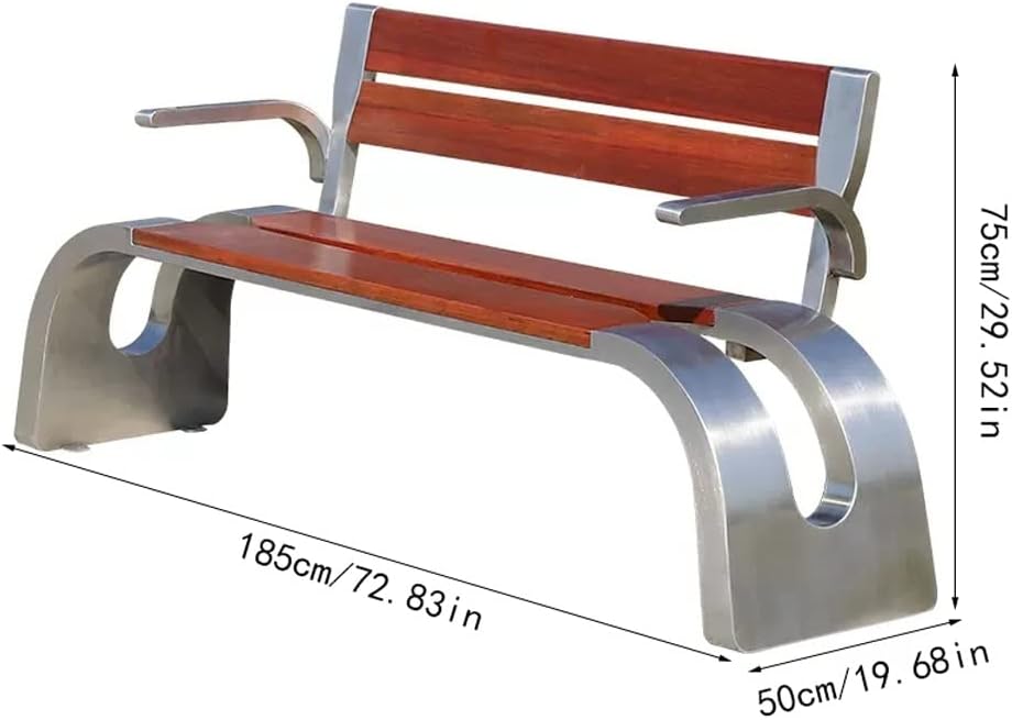 Patio Furniture Bench Outdoor Bench Garden Stainless Steel Park Chair Outdoor Scenic Area Solid Wood Backrest Seat Outdoor Garden Bench Outdoor Bench