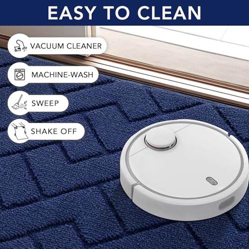 Image of hicorfe Indoor Door Mat,20 inchx32 inch Non Slip Door Mat Indoor Entrance,TPR Backing Dirt Trapper Entryway Mat,Washable Floor Mats,Low-Profile Welcome Mat for Hallway,Entrance,Front Back Door(Navy Blue)
