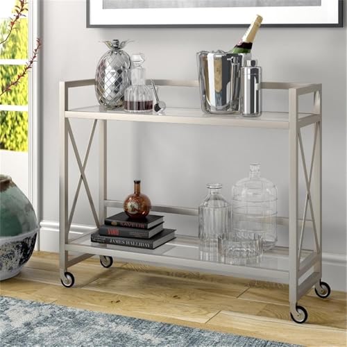 Image of Holly 38'' Wide Rectangular Bar Cart in Satin Nickel
